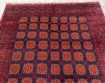 トルクメン ラグ 手織絨毯オリジナル ヴィンテージ 124x180cm 美品 手織りトルクメン絨毯①-6＊ビンテージ☆トルクメン族