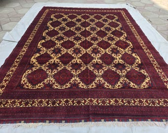 3,5 x 4,3 m afghansk Khamyab-matta | Turkmensk geometrisk ullmatta | Vardagsrumsmatta