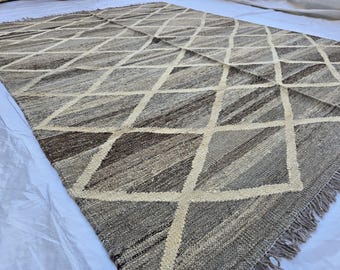 Grand Tapis Kilim Afghan Tissé Main - N°712 - 252x182cm - 100% Laine - Multicolore - Neuf