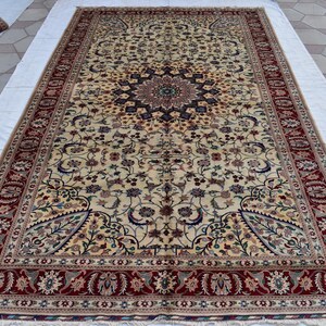 ハンドメイドのアフガニスタンウールラグ：9.11 x 13フィート、赤、青