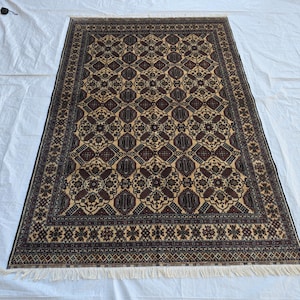 5x7ft Handmade Afghan Carpet, Turkmen Soft Wool Oriental Modern Rug, Boho Home Decor, Rug for Living Room, Bedroom, Office Rug 220x150 cm