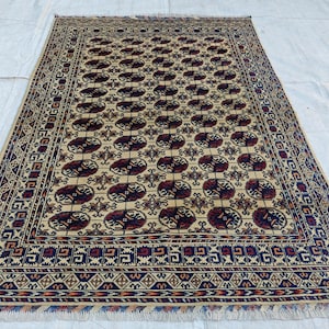 Handwoven Ahal Gul Rug 6.7x4.9 ft | Afghan Vintage Area Rug for Home Decor | Unique Tribal Carpet, Living Room Rug, Farm House, Bedroom Rug