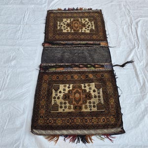 5x2 Vintage Afghan Saddlebag Handwoven Tribal Wool Bag – Nomadic Horse/Camel Bag – Boho Wall Hanging – Rustic Home Decor