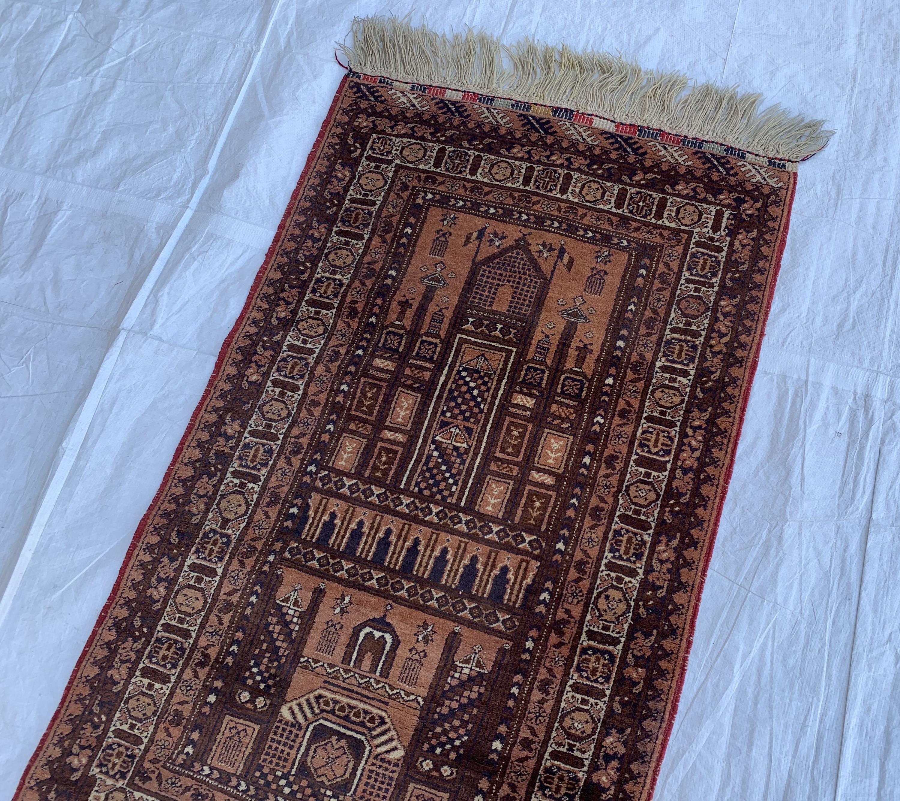 Vintage Afghan Prayer Rug: Handmade Wool Sajjadah (4.3x2.5 Ft) - Etsy
