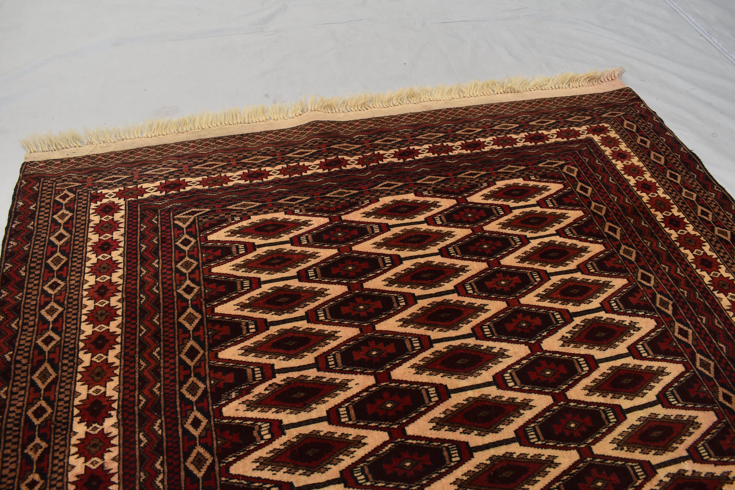 Vintage Afghan Turkmen Rug: Zahir Shahi Wool Carpet (6.5 X 4.9 Ft