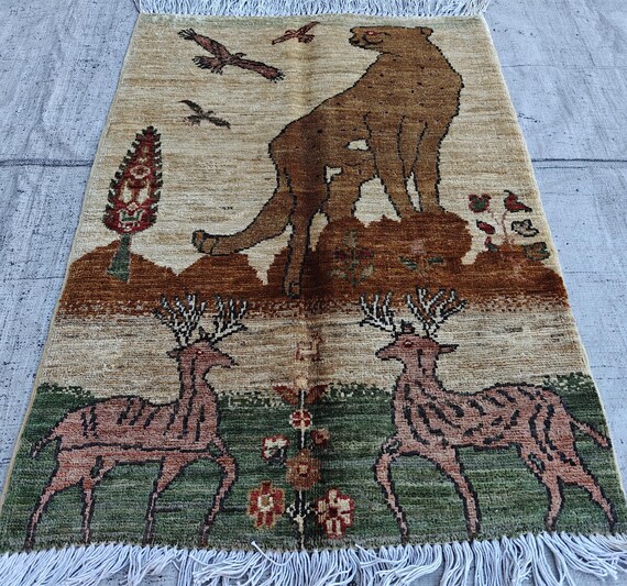 ユーロヴィンテージ ポーランド製 ハンドメイド ボヘミアン柄 ウールラグ ハンドメイドウールのチョビラグ：ヴィンテージボヘミアン風玄関マット