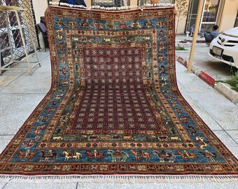 Handmade Afghan Wool Rug 7x10 ft: Tribal Geometric Design, Living Room Carpet