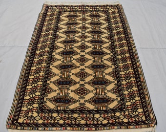 Vintage Afghan Rug: Zahir Shahi Turkoman Wool Carpet (3.10 x 2.8 Ft)