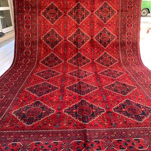 6x10 Handmade Khal Mohammadi Rug– Persian Tribal Carpet, Afghan Wool Rug, Traditional Red and Black Design, Boho Chic Floor Decor 9.8x6.5 ft