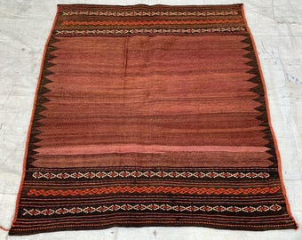 Vintage Square Kilim Rug – 4x3.7 ft – Handwoven Tribal Geometric – Boho Decor - Collectors Item - 40 years old Antique