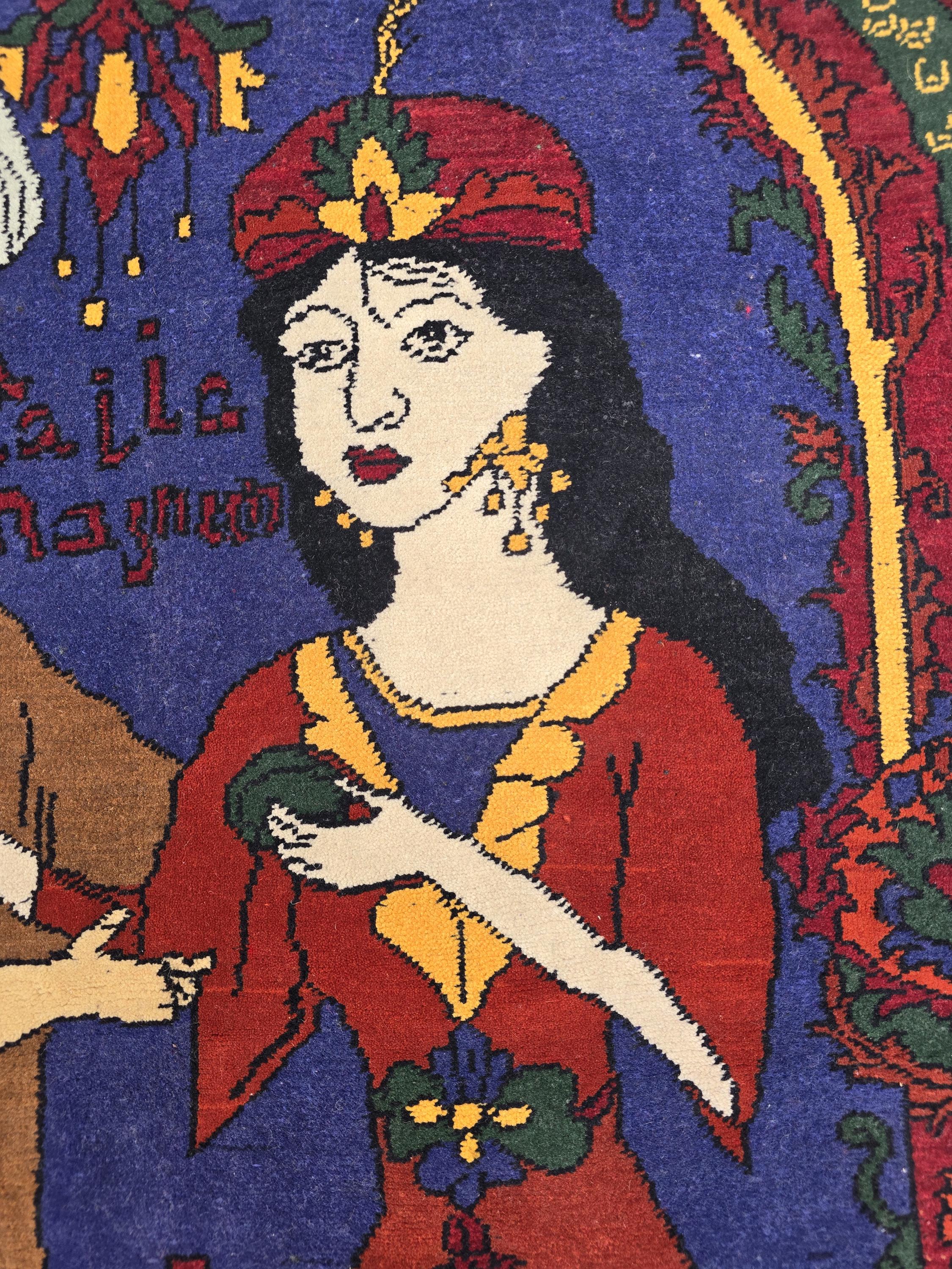Laila Majnu Story Tapestry Wall Decor 3x4 Handmade Afghan Wool Rug