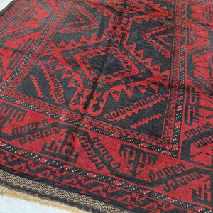 Antique Baluch Wool Rug (7.6x4.6 Ft): Hand-knotted Afghan Geometric Rug ...