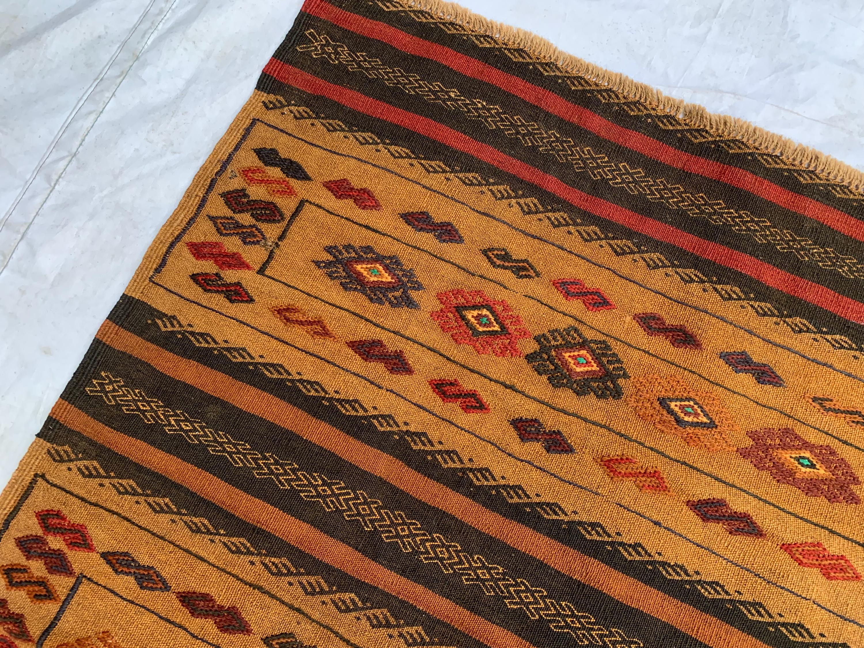 ヴィンテージアフガンキリムラグ：2.9x4.9インチの手織りウール