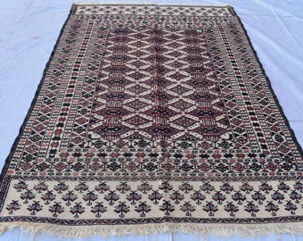 Vintage Afghan Kilim Rug: Handwoven Wool, Zahir Shahi Design, 6x4.2 ft