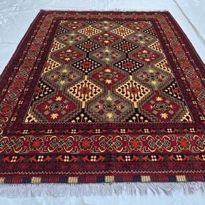 Afghan Handmade Tribal Traditional Carpet, Turkmen Oriental Wool Soft High Pile Rug, Boho Home Decor, Living room Rug, Bedroom Rug