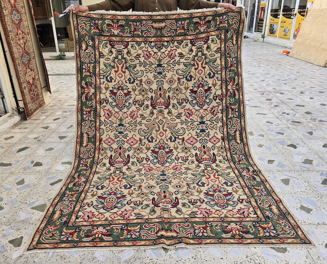 Vintage Kafkas Rug 7.6x5.3ft – Handwoven Tribal Wool Rug | Geometric ...