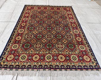 Handgewebter Yousafi Afghan Teppich: 160 x 120 cm, Geometrischer Wollteppich