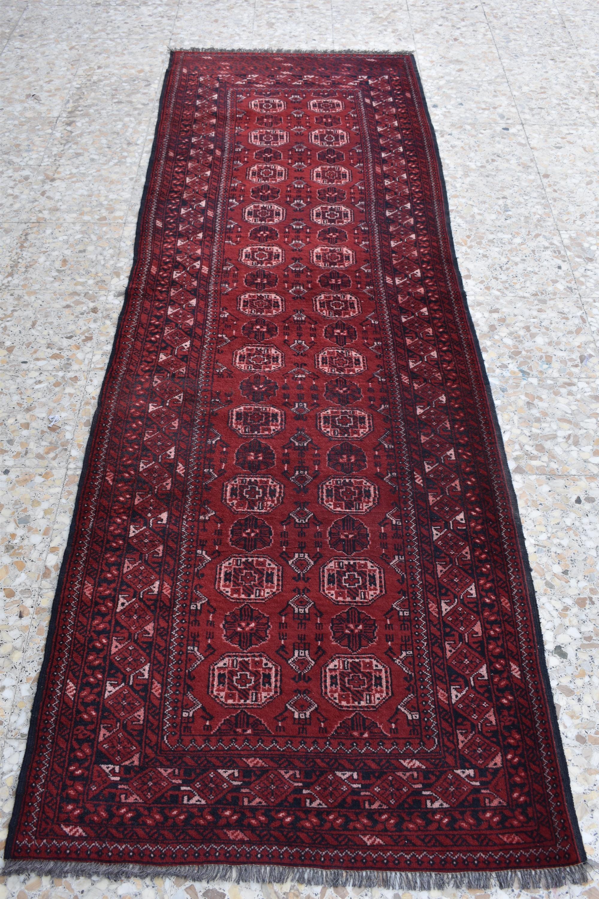 1992 Antique Waziri Runner Rug 9.3 x 3 ft | Handwoven Wool Carpet | Traditional Tribal Waziri Design | Vintage Runner for Hallway