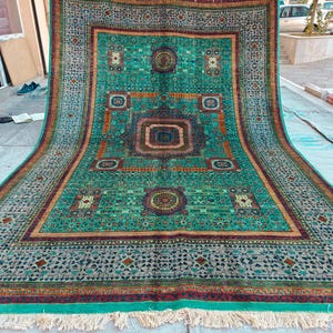 7x10 Aqua Green Handmade Mamluk Chobi Rug –Afghan Wool Carpet, Natural Dyes, Oriental Floor Rug, Living Room Rug, Farmhouse Rug, Bedroom Rug