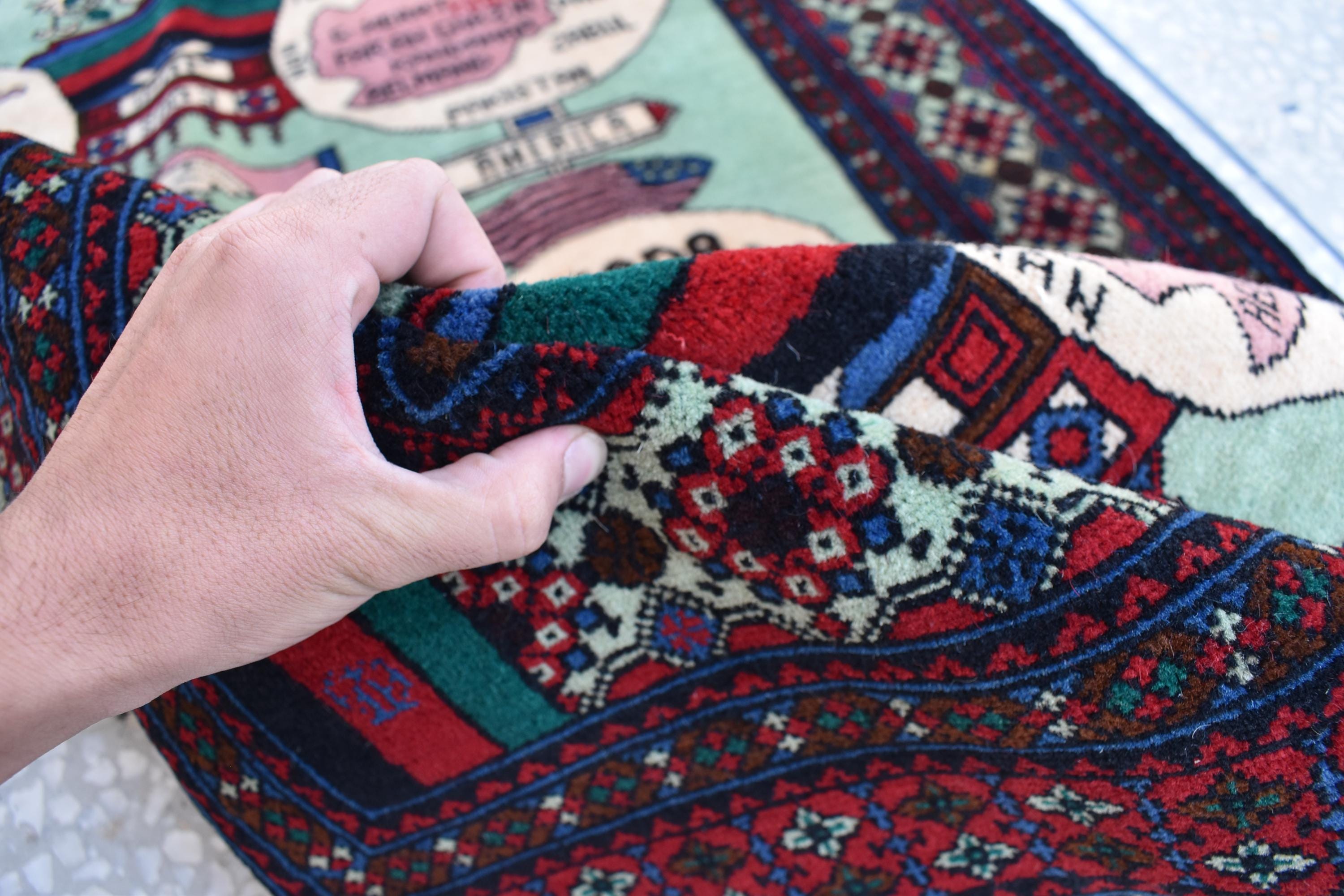 Vintage Afghan World Map Rug: Handmade Wool Balochi Rug (5.3x3.6 Ft) - Etsy