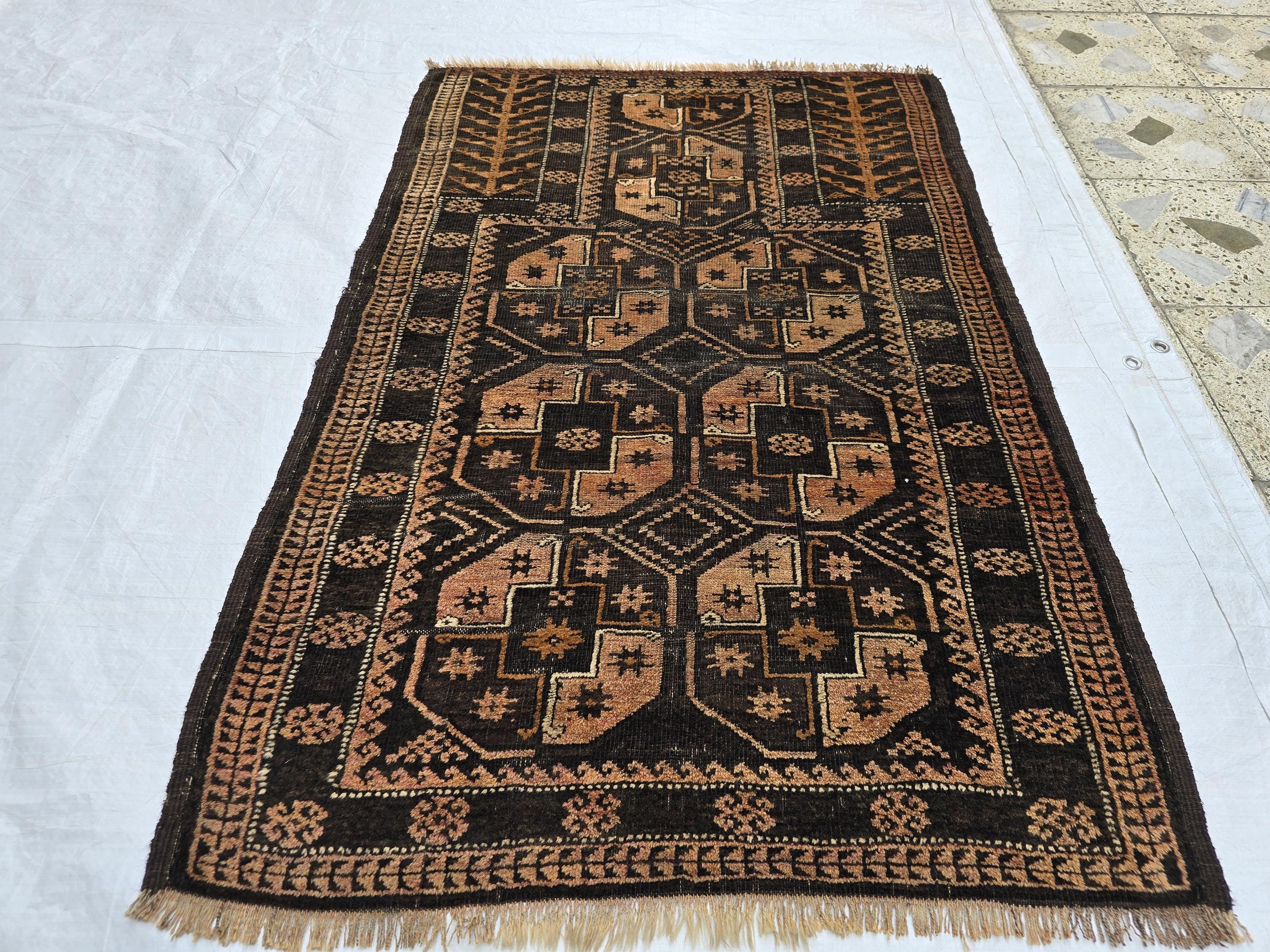 3x4ft Antique Afghan Carpet | Turkmen Oriental Wool Rug - Etsy