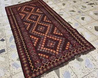 ヴィンテージトルクメンキリムラグ：3x6手織りウール平織り - Etsy 日本