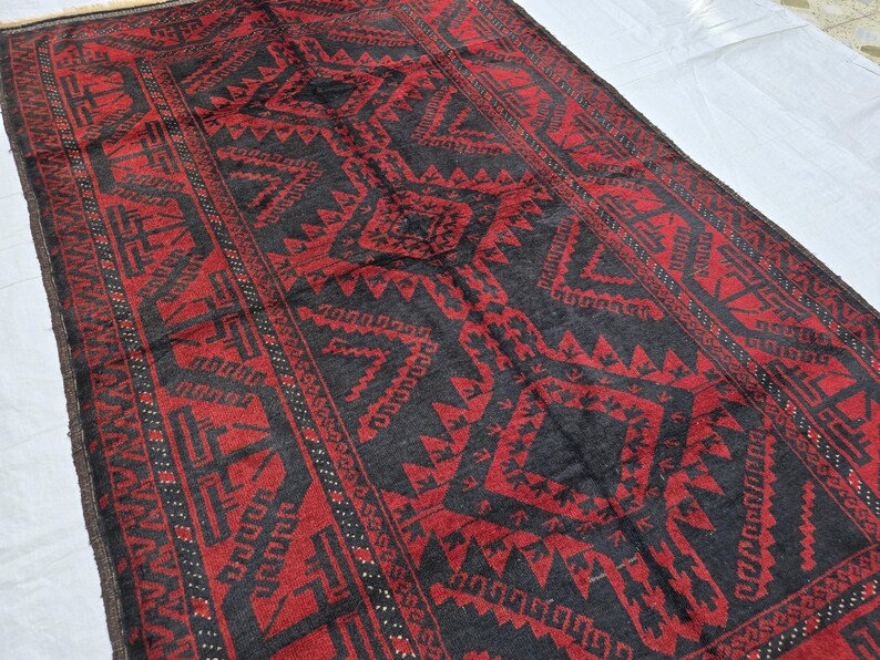 Antique Baluch Wool Rug (7.6x4.6 Ft): Hand-knotted Afghan Geometric Rug ...