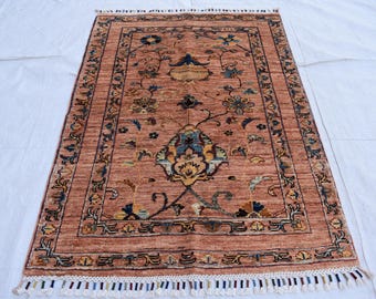 Hand-Knotted Afghan Floral Medallion Rug – 4.10x2.7 ft | Wall Hanging Rug | Boho Home Decor | Office Rug | Bedroom Rug