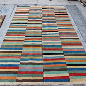 Handmade Afghan Kilim Rug: 6x10 Ft Wool Striped Flatweave - Etsy