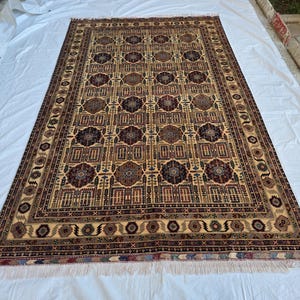 Large Afghan Handwoven Rug 9.8x6.5ft , Gandum Naksha Modern Rug, Turkmen Wool Geometric Rug, Living Room Rug, Bedroom Rug  300x200 cm