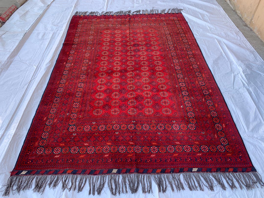 Waziri Rug Vintage Handwoven Afghan Waziri Rug: 9.6x6.5 Ft Red Wool Carpet - Etsy