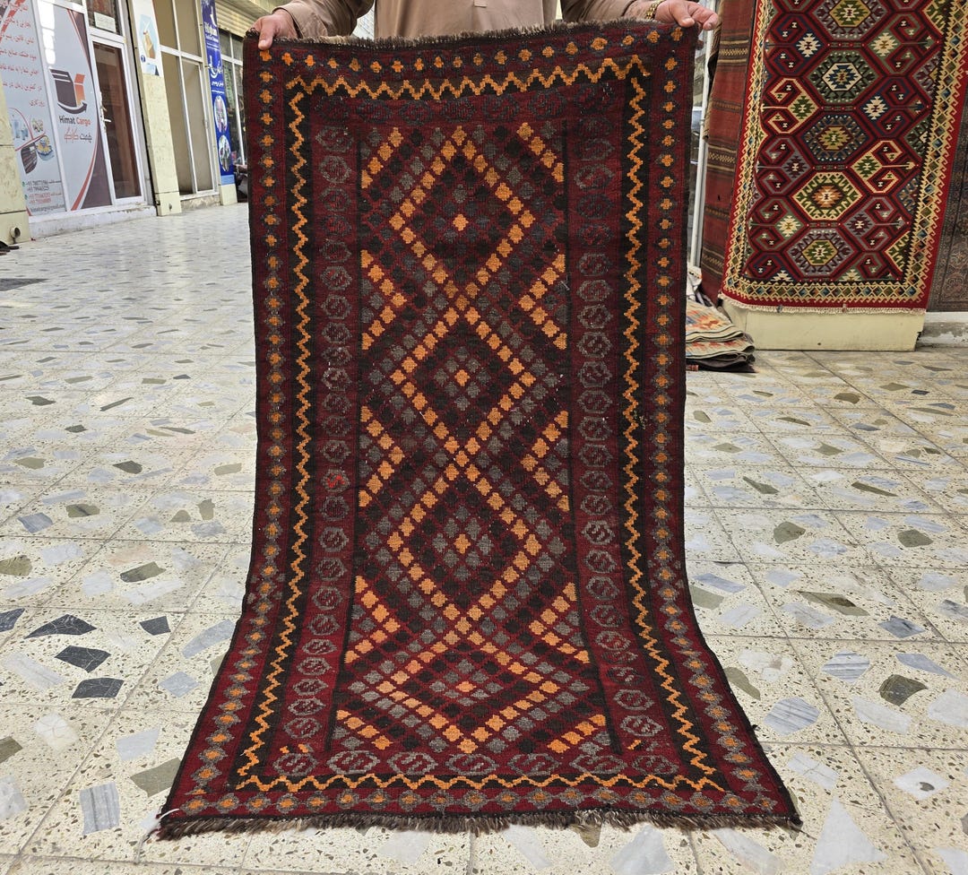 ヴィンテージトルクメンキリムラグ：3x6手織りウール平織り - Etsy 日本