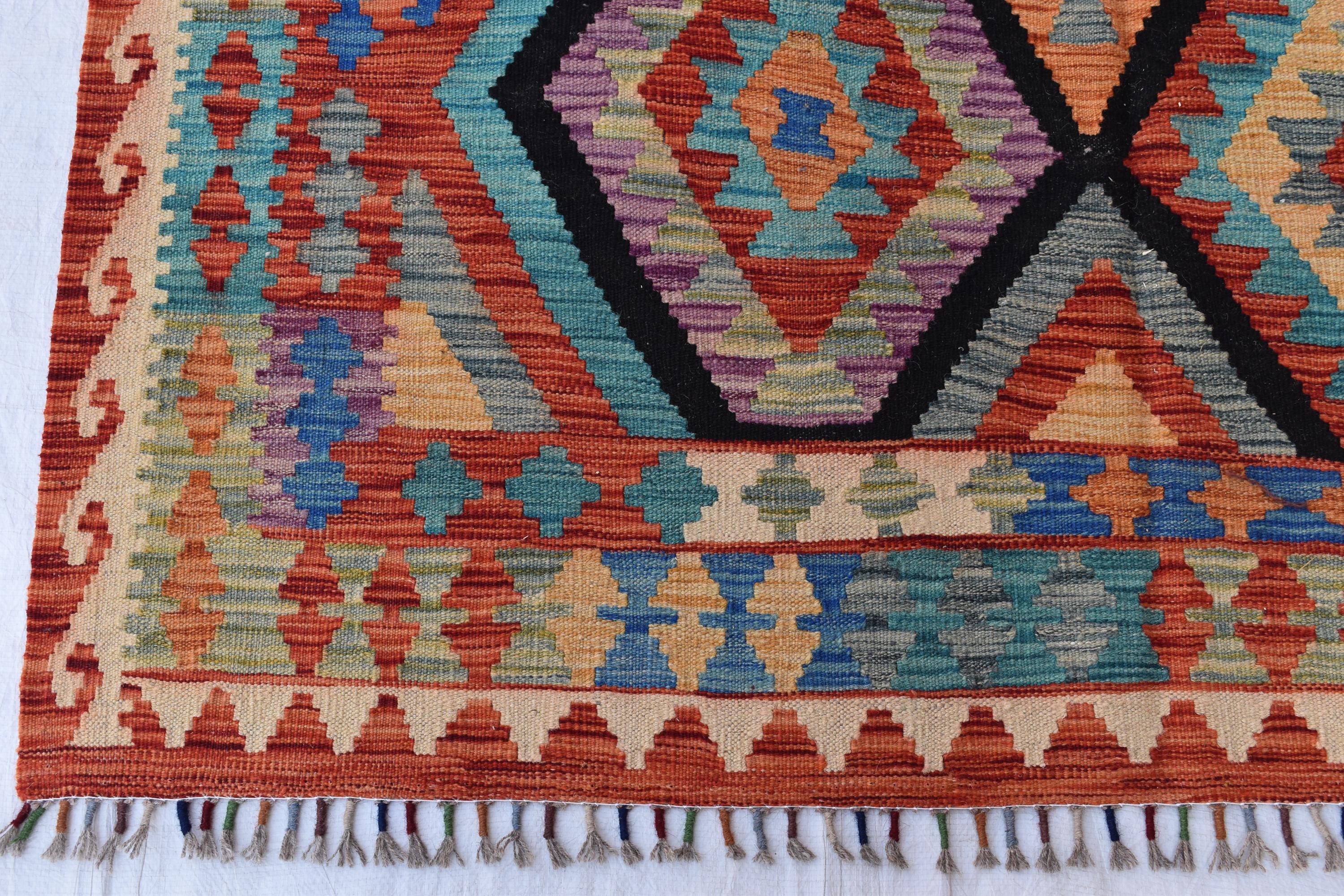 手織りアフガンキリムラグ: トライバルヴィンテージギラム、6.9x5.2