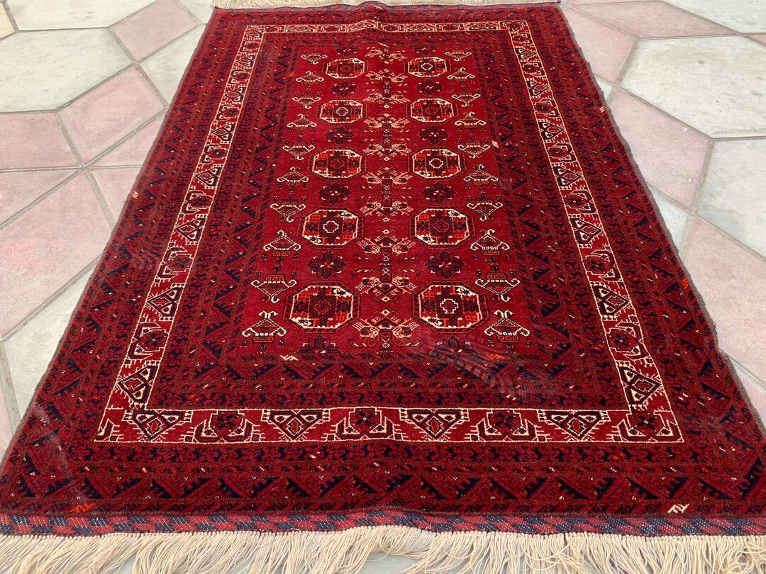 Waziri Rug Vintage Waziri Rug: 35-year-old Handmade Afghan Tribal Carpet (3x5 Ft ...