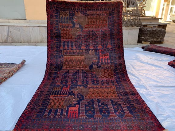Vintage Baluchi Rug: 4x7 Hand-knotted Wool Afghan Tribal Carpet - Etsy