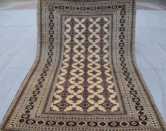 Vintage Zahir Shahi Rug: 3.9x5.7 ft, Handmade Afghan Wool Carpet