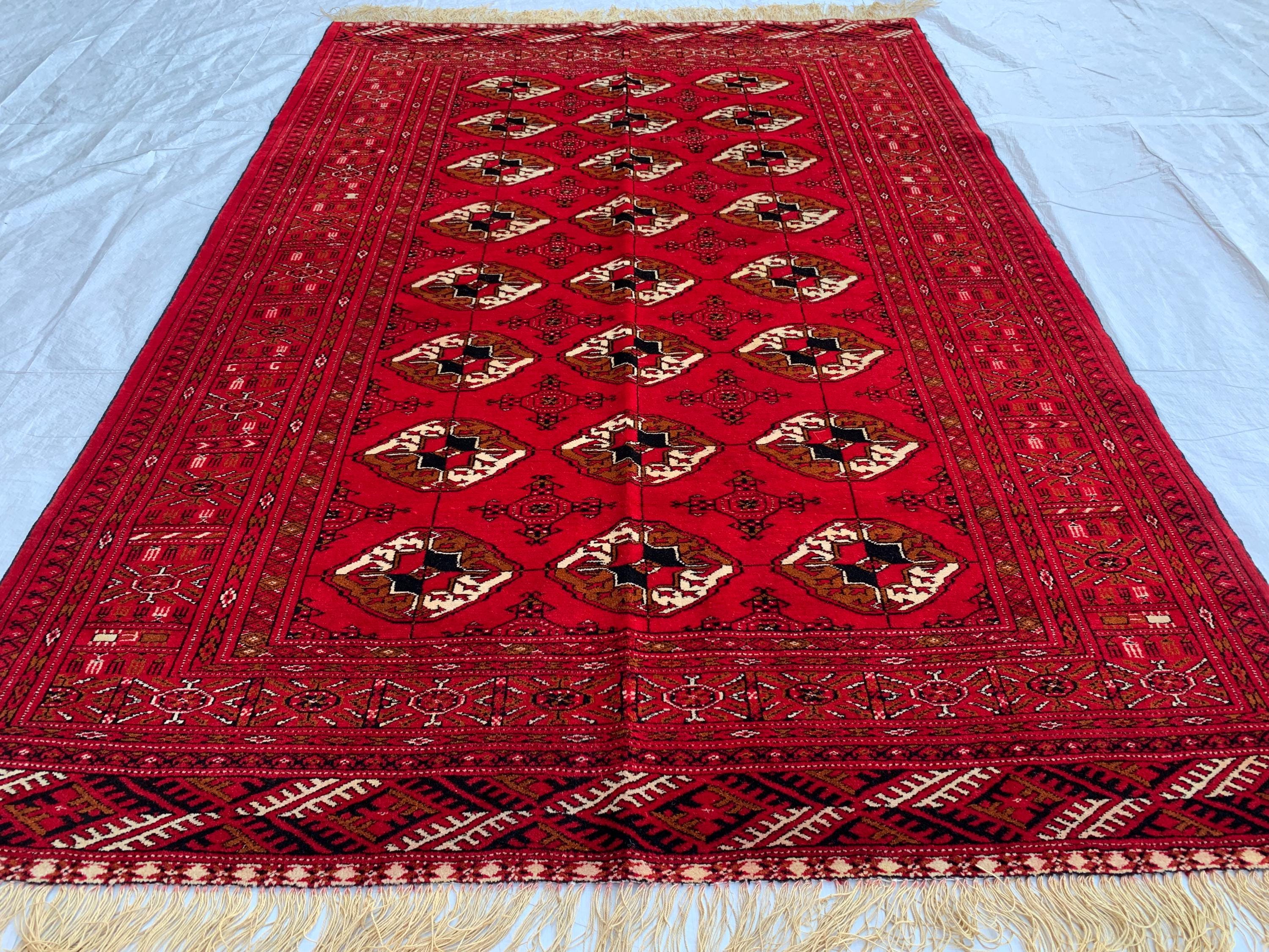 手織りアハル グル ウール ラグ: 4x7 ヴィンテージ トルクメン