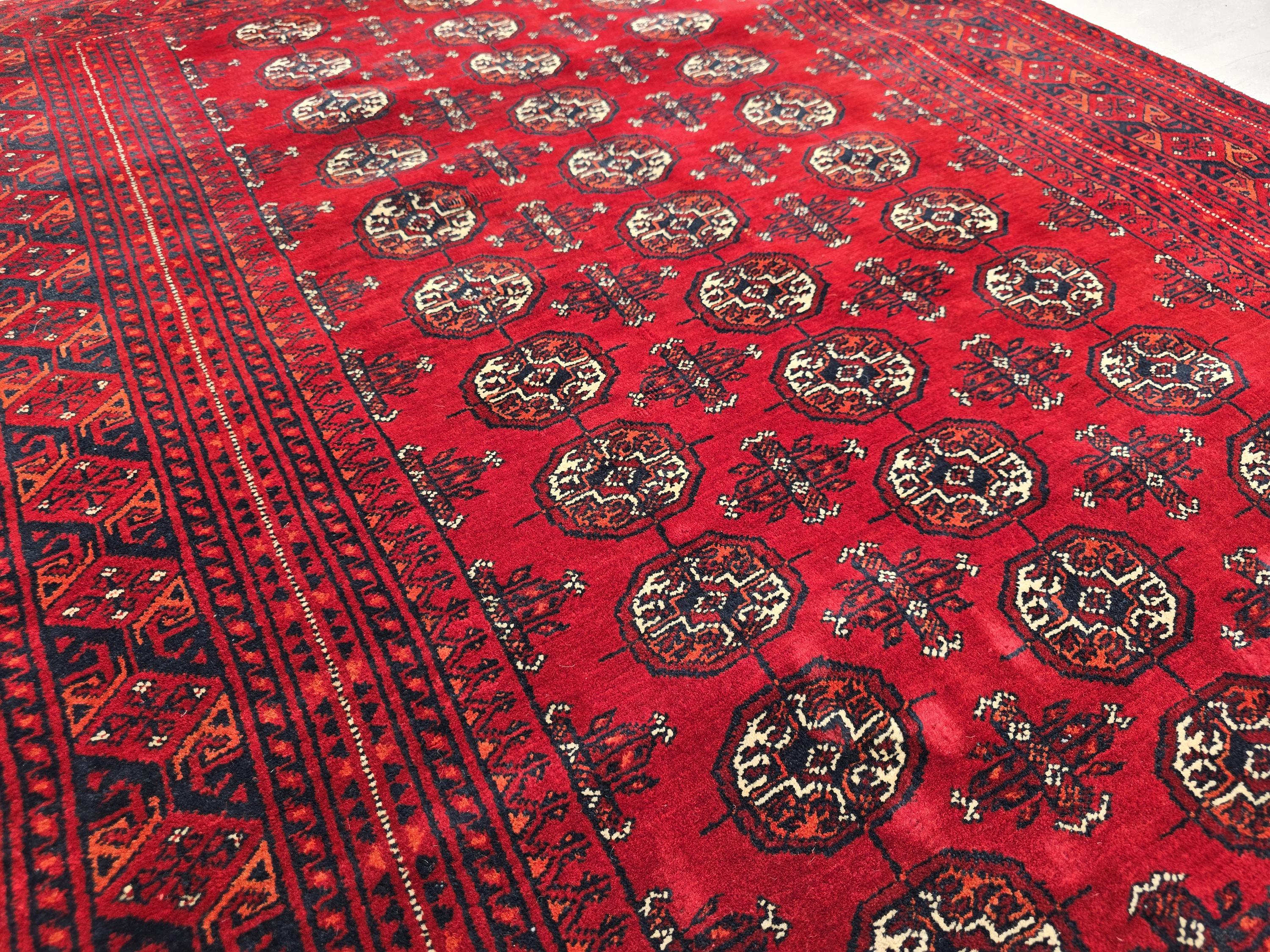 4x5ft Afghan Oriental Handwoven Rug | Turkmen Red Wool Carpet