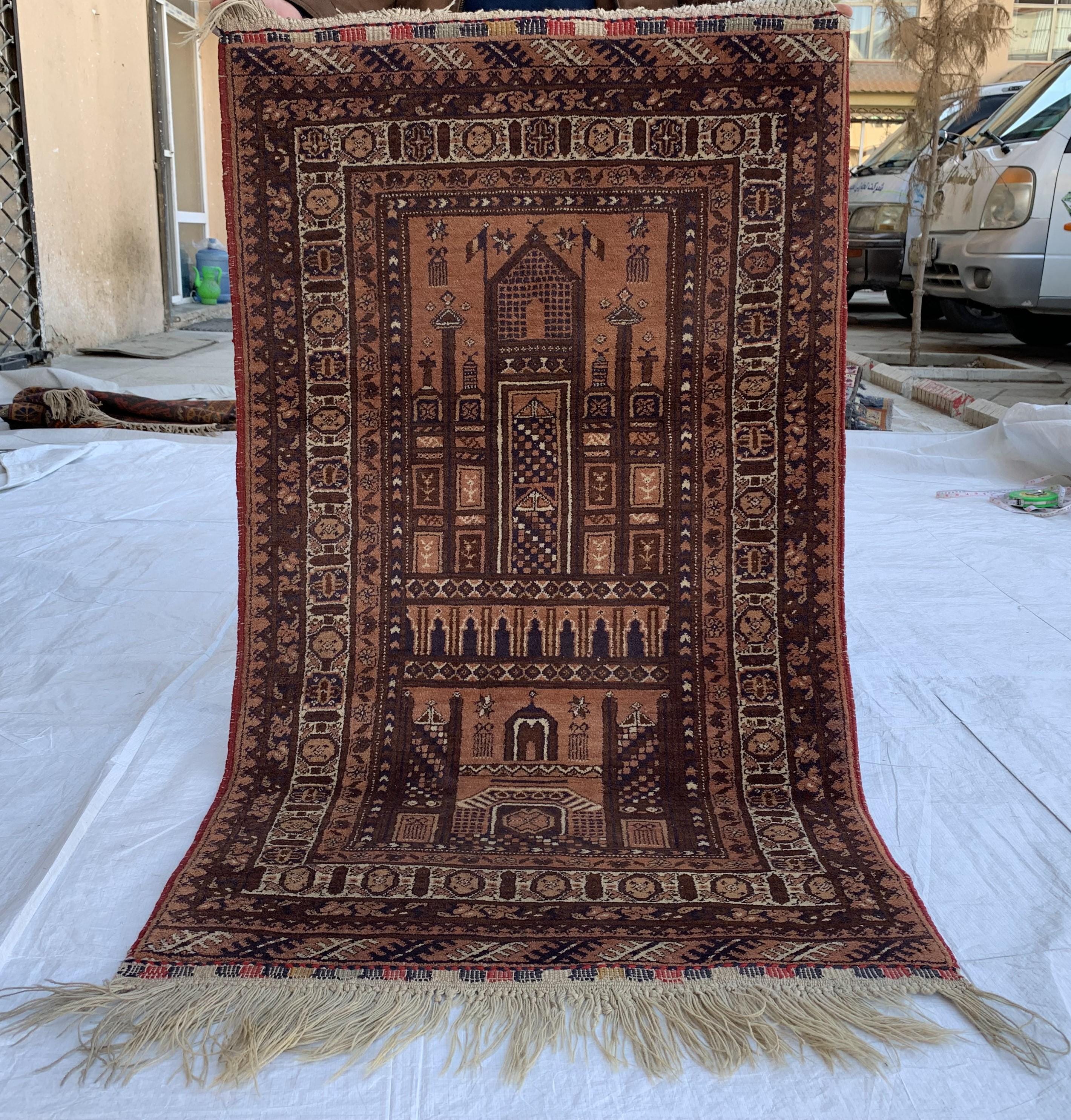 Vintage Afghan Prayer Rug: Handmade Wool Sajjadah (4.3x2.5 Ft) - Etsy