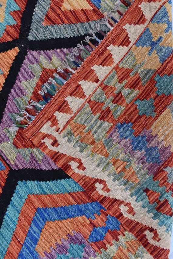 手織りアフガンキリムラグ: トライバルヴィンテージギラム、6.9x5.2