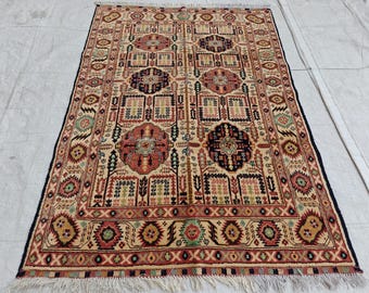 4.10x3.4 ft Handmade Beljik Gandumi Rug Authentic Afghan Wool Carpet, Traditional Oriental Design, Perfect for Home Decor, Entryway Rug&quot;