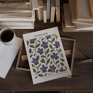 Illinois State Flower Art Print | Violet Botanical Wall Decor | Mid Century Modern Floral | Housewarming Gift image 5