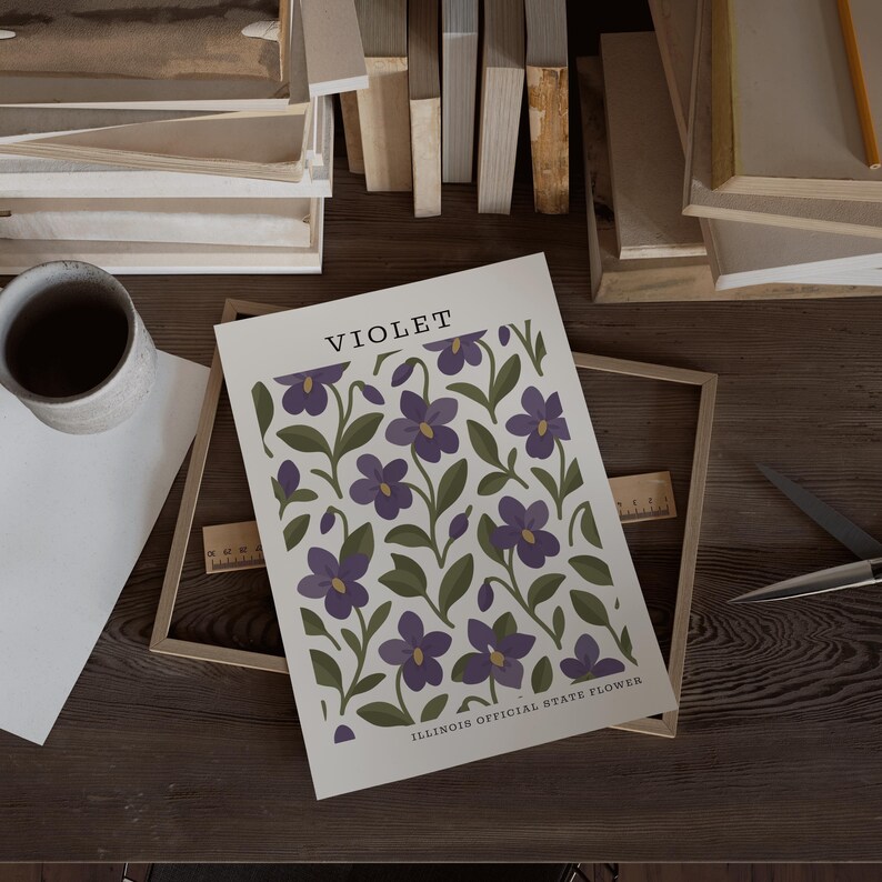 Illinois State Flower Art Print | Violet Botanical Wall Decor | Mid Century Modern Floral | Housewarming Gift image 5
