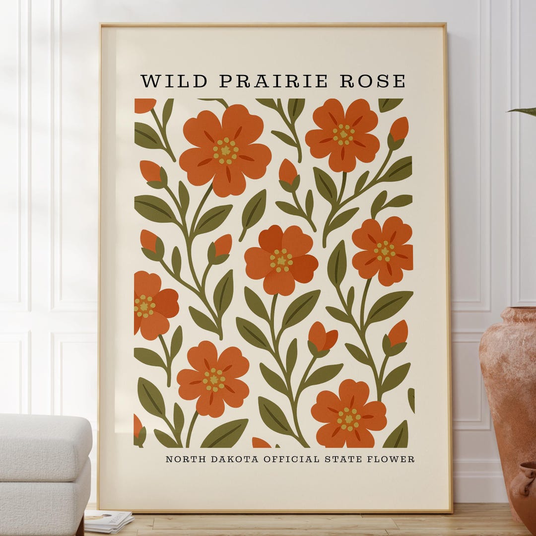 North Dakota State Flower Art Print | Wild Prairie Rose Botanical Wall ...
