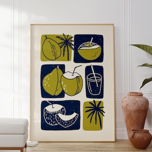 Coconut Wall Art Print | Coco Frío Tropical Kitchen Decor | Mid Century Beach House Art | Puerto Rican Boricua Gift