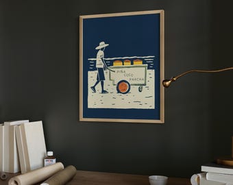Ice Cream Cart Wall Art Print | Old San Juan Street Vendor Decor | Mid Century Caribbean Travel Poster | Boricua Puerto Rican Gift