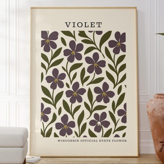 Wisconsin State Flower Art Print | Violet Botanical Wall Decor | Mid Century Modern Floral |  Housewarming Gift