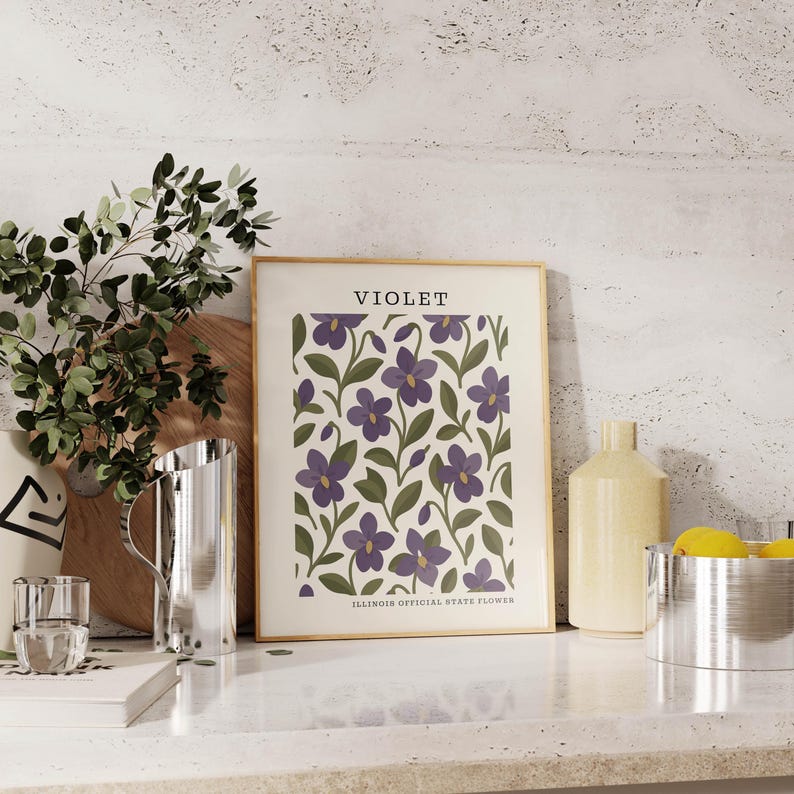 Illinois State Flower Art Print | Violet Botanical Wall Decor | Mid Century Modern Floral | Housewarming Gift image 7
