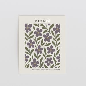 Stampa artistica del fiore simbolo del Wisconsin / Decorazione murale botanica viola / Floreale moderno di metà secolo / Regalo per l'inaugurazione della casa immagine 2