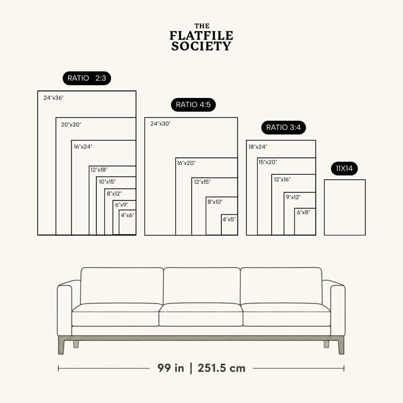 The image is a diagram that shows the sizes of different couches, ranging from 24" to 3" in height, and from 18" to 3" in width. The couch depicted in the image is 9" wide and 6" high. The image also includes the dimensions of the couch, which are 99" in width and 25.5" in height.